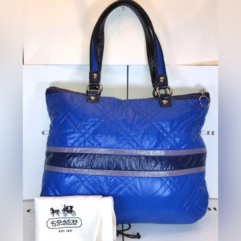 Coach 15873 Blue Quilted Snow Bunny Poppy Ski Glam Designer Purses Bag Tote - Picture 2 of 12